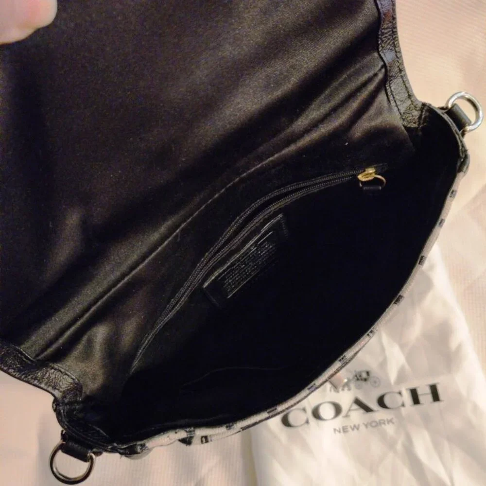 Coach Madison Sadie Top Handle or Crossbody in Black/Cream EUC + NWT Gold Chain - Picture 15 of 16